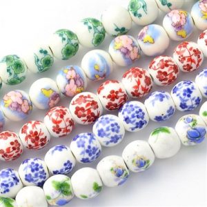 Fiore handmande porcellana fili di perline, 8mm, foro: 2mm; circa 45pcs / strand, 14.2" 1filo