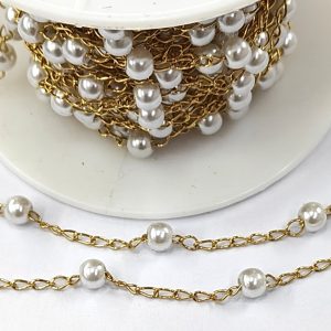 Catena rosario col. oro con perle 50 cm