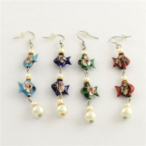 Pesci in cloisonne' con perle 1coppia