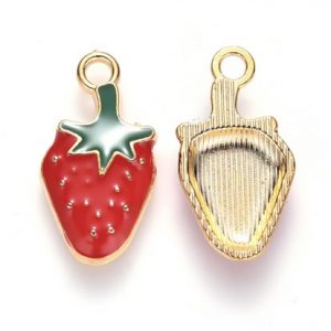 Pendenti smaltati in ottone fragola 4 pezzi