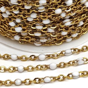 Catena rosario acciaio oro con perline  50 cm