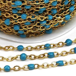 Catena rosario acciaio oro con perline  50 cm