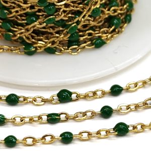 Catena rosario acciaio oro con perline  50 cm