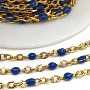 Catena rosario acciaio oro con perline  50 cm