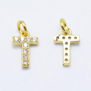 Lettera T con zirconi 1 pezzo