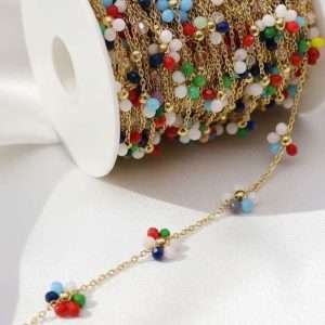 Catena gioiello acciaio col.oro con cristalli 50 cm