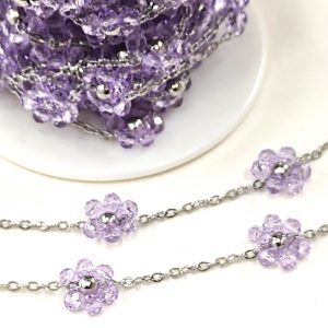 Catena gioiello acciaio con cristalli, 50 cm