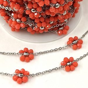 Catena gioiello acciaio con cristalli, 50 cm