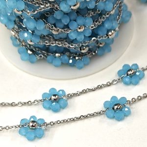 Catena gioiello acciaio con cristalli, 50 cm