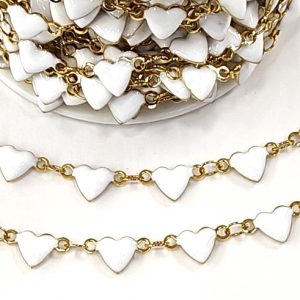 Catena gioiello acciaio oro con cuori smaltati 50 cm